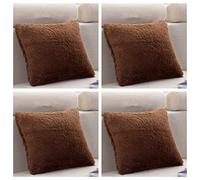 SET OF 4 - Extra Soft Teddy Bear Faux Fur Fleece Cushion Covers 45cm x 45cm / 18x18-14 Amazing Colours (Brown)