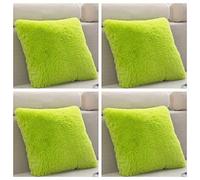 SET OF 4 - Extra Soft Teddy Bear Faux Fur Fleece Cushion Covers 45cm x 45cm / 18x18-14 Amazing Colours (Lime Green)