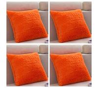 SET OF 4 - Extra Soft Teddy Bear Faux Fur Fleece Cushion Covers 45cm x 45cm / 18x18-14 Amazing Colours (Orange)