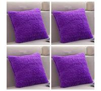 SET OF 4 - Extra Soft Teddy Bear Faux Fur Fleece Cushion Covers 45cm x 45cm / 18x18-14 Amazing Colours (Purple)
