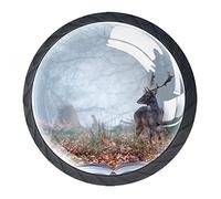 Set of 4 Fallow Deer Stag in Pages of Magical Book Cabinet Knobs Handles Pulls for Drawer Closet Dresser Cupboard Wardrobe Furniture Door Kitchen