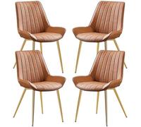 Set of 4 Faux Leather Dining Chairs for Kitchen & Living Room Durable Metal Legs Stylish Gold Size Elegant Brown Color