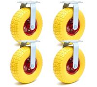 Set of 4 Fixed Castors Transport Rollers 258x78mm w/Metal Rim Puncture-proof Yellow max 150kg/Roller