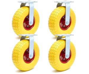 Set of 4 Fixed Castors Transport Rollers 258x78mm w/Metal Rim Puncture-proof Yellow max 150kg/Roller