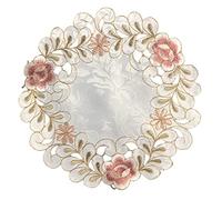 Set of 4 Floral Embroidery Table Mats, Openwork Fabric Coasters, Round Flower Shape Mat, Place Mats, Doilies, Cup Coasters for Dining Room, Kitchen, Banquet, Wedding Decoration, 20 cm, Pink