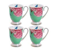 Set of 4 Floral New Bone China Coffee Mugs Afternoon Tea Latte Cappuccino Cups Home Kitchen Office Gift Mug Set, 11oz/312ml