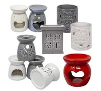 Set Of 4 Flower Design Oil Burners - Melt Burner Ceramic Essential | Love Decor Pattern Granules Melt Wax Scented Diffuser Warmer | Home Bedroom Holder Candle Aromatherapy Fragrance Set Aroma Tart