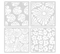 Set of 4 Flower Stencils Set, 20 x 20 cm Stencils, Textile Design, Reusable Plastic Drawing Stencil, Small Washable Stencil for Wood, Furniture Wall Design, Decoration, DIY