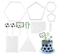 Set of 4 Football Cookie Cutters with 3 Plastic Cream Scrapers and 4 Cake Toppers, Biscuits Cake Mould, Football Cake Decoration, Biscuit Cutter Set for DIY Fondant Cake Dessert Birthday Party