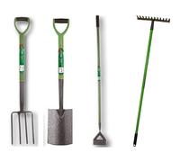 (Set of 4 Fork, Spade, Rake & Dutch Hoe) Garden Tools Lightweight Soft Plastic Handle Grip