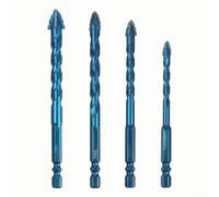 Set of 4 FourFlute Eccentric Drill Bits for Glass Tile and Hard Drilling with Triangle Shape to Minimize Vibration and Accuracy on Cement and Concrete (6+8+10+12)