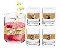 Set of 4 G&T Cocktail Tumbler Glasses Diamond Band Glass Glassware BW35 | 400ml, Diamond Embossed, Wold Band, Glassware Gift Set, Hand Wash