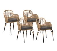 Set of 4 Garden Chairs with Cushions PRATELLO PE Rattan Natural