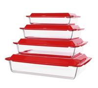 Set of 4 Glass Baking Dishes with Lids, Lasagne Dish Set, Rectangular Casserole Dish, 1L+1.7L+2.8L+4.2L Clear Nesting Glass Bakeware Set for Kitchen Home Restaurant Hotel, Oven Dishwasher Safe