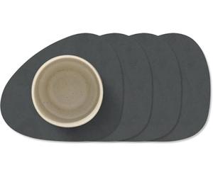 Set of 4 Glass Coasters Curve (11 x 13 cm) Leather Nupo - LindDNA, Philippi: Anthracite