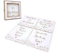 Set of 4 Glass Coasters Gold Glitter Gin Slogan Coffee Table Party Placemats