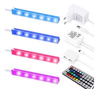 Set of 4 Glass Floor Lighting, LED, Transparent Invisible Clip Cabinet, Display Cabinet Lighting, Glass Edge Lighting, RGB Colour Changing Function, 20 Colour Changing Cabinet Lighting