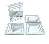 Set of 4 Glass Sparkly Silver Square Glitter Design Mirrored Tea Coffee Coasters