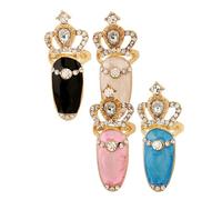 Set Of 4 Gothic Nails Claw Rings Adornment Sparkling Rhinestones Decorated Punk Jewelry For Halloween Cosplay Cosplay Fake Nails