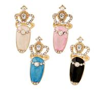 Set Of 4 Gothic Nails Claw Rings Adornment Sparkling Rhinestones Decorated Punk Jewelry For Halloween Cosplay Gothic Finger Jewelry