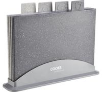 Set of 4 Granite Effect Index Chopping Boards with Stand Cooks Professional Grey One Size