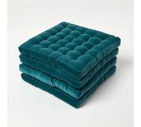 Set of 4 Quilted Velvet Chair Pad, 40 x 40 cm Homescapes Teal 40cm x 40cm