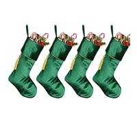 Set of 4 Green Velvet Christmas Stockings with Gold Braided Cuff (CR08) | Hanging Loop, Hanging Tassel Decoration, Lined