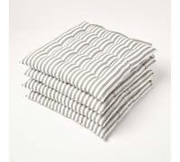 Homescapes Grey Stripe Seat Pad With Button Straps 100% Cotton 40 X 40 Cm Set Of 4