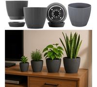 Set Of 4 Grey Sumela Knitted Flower Plant Pot Gr8 Garden Grey One Size