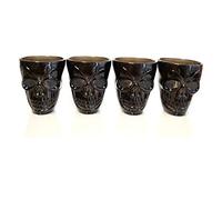 SHATCHI Set of 4 Halloween Black Shot Glasses with Spooky 3D Skull Shape Party Tableware Drink Accessories, 4 Glasses (Pack of 1)