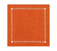Set of 4 Handcrafted Solid Orange Color Thanksgiving Dinner Napkins, Double-Hemstitched, Square 12 x 12 Inches