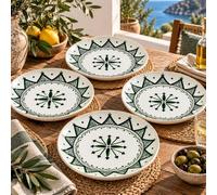 Set of 4 Handmade Ceramic Dinner Plates Ø25 cm Hand-Painted, Mediterranean Design, Original Decorations and Patterns 1401252001-4