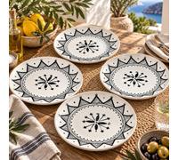 Set of 4 Handmade Ceramic Dinner Plates Ø25 cm Hand-Painted, Mediterranean Design, Original Decorations and Patterns 1401252002-4