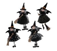 Set of 4 Hanging Decorations - Witches with Brooms and Black Dresses