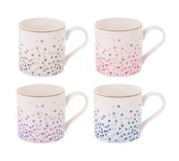 Set of 4 Heart Design New Bone China Mugs, Gold Rim Tea and Coffee Cups, Assorted Colour Hot Drink Mug Set for Home, Office, Dinner Parties and Gift Giving, 350ml