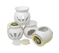 Set Of 4 Heart Shape Wax Melt Burner Ceramic Essential Oil Burners - Love Decor Pattern Scented Diffuser Warmer | Home Bedroom Holder Candle Aromatherapy | Xmas Gift Set