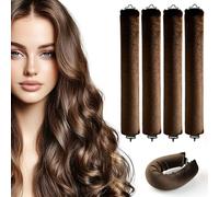 Set of 4 Heatless Curls Band Non-Slip Curls Without Heat Brown Overnight Blowout Curlers Overnight with Hooks Curling Band Set Heatless Heat-Free Curlers Blowout Rods for All Hair Types