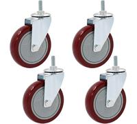 Set of 4 Heavy Du 360° Swivel Caster Wheels - Red PVC Replacement Wheels for Workbench Trolley Cabi - Universal Fit 125mm (5in)