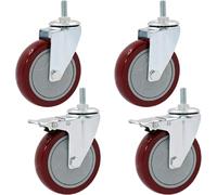 Set of 4 Heavy Du 5" Swivel Caster Wheels - 360° Red PVC Replacement Wheels for Workbench Trolleys Cabi - Includes Brake & Universal Fit