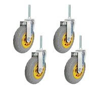 Set of 4 Heavy Du M12x60mm Threaded Stem Caster Wheels 3 4 5 Inch Rubber Swivel Casters with Brake Industrial Fur Replacement Castors with Bearings