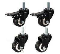 Set of 4 Heavy Duty 1.5in Rubber Swivel Caster Wheels, Polyurethane, Black, Threaded Stem, Double Bearings, Wear-Resistant, 120kg Capacity for Furniture, Coffee Table, Cabinets