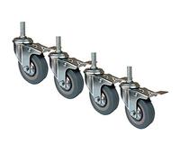 Set of 4 Heavy-Duty 100mm Rubber Swivel Castors with Brake, Ideal for Furniture Carts & Workbenches, M10/M12 Bolt, 400kg Load Capacity