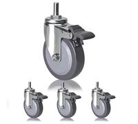 Set of 4 Heavy Duty 2.5"/3"/4" M12 Threaded Stem Swivel Casters No Noise Dual Locking Polyurethane Wheels for Trolley & Furniture Replacement 100mm Brake