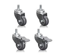 Set of 4 Heavy Duty 2.54 Inch Swivel Castors with Dual Locking Polyurethane Wheels No Noise M12×25mm Threaded Stem Replacement for Trolley & Furniture