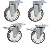 Set of 4 Heavy Duty 3/4" Rubber Swivel Casters with Brakes 360° Rotating Ball Top Mounting Plate for Industrial Trailers and Furniture Mobility.