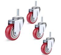 Set of 4 Heavy Duty 3 Inch Swivel PU Wheels with Brake Threaded Stem M10 M12 M16 Double Bearing Design 300kg Capacity for Carts & Cabinets