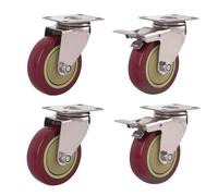 Set of 4 Heavy-Duty 3" Rubber Swivel Casters with Brake for Furniture Trolley, DIY Projects, Smooth Mobility, Durable Top Plate Wheels