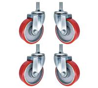 Set of 4 Heavy Duty 4-Inch PU Swivel Casters with Brake, M14 M16 M20 Threaded Stem, 265 lbs Load Capacity, 360° Rotation for Industrial Use