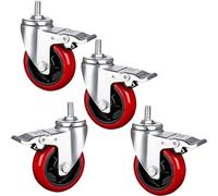 Set of 4 Heavy Duty 4 Inch Swivel Casters with Brake M12 Threaded Stem 360 Degree Rotating PU Wheels 450 lbs Load Capacity Perfect for Furniture & Carts