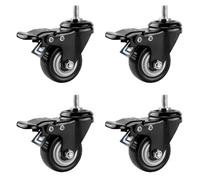Set of 4 Heavy-Duty 50mm Silent Threaded Stem Casters with Brake M8/M10/M12 x 25mm Perfect for Furniture Chairs Cabinets - Replacement Wheels